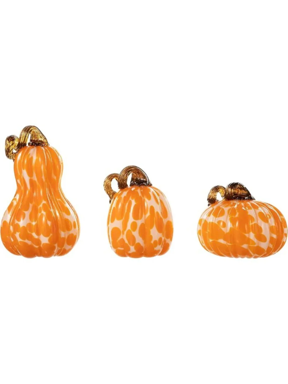 Hand Blown Glitter Glass Pumpkin Set of 3 | Fall Harvest Table Decor, Orange